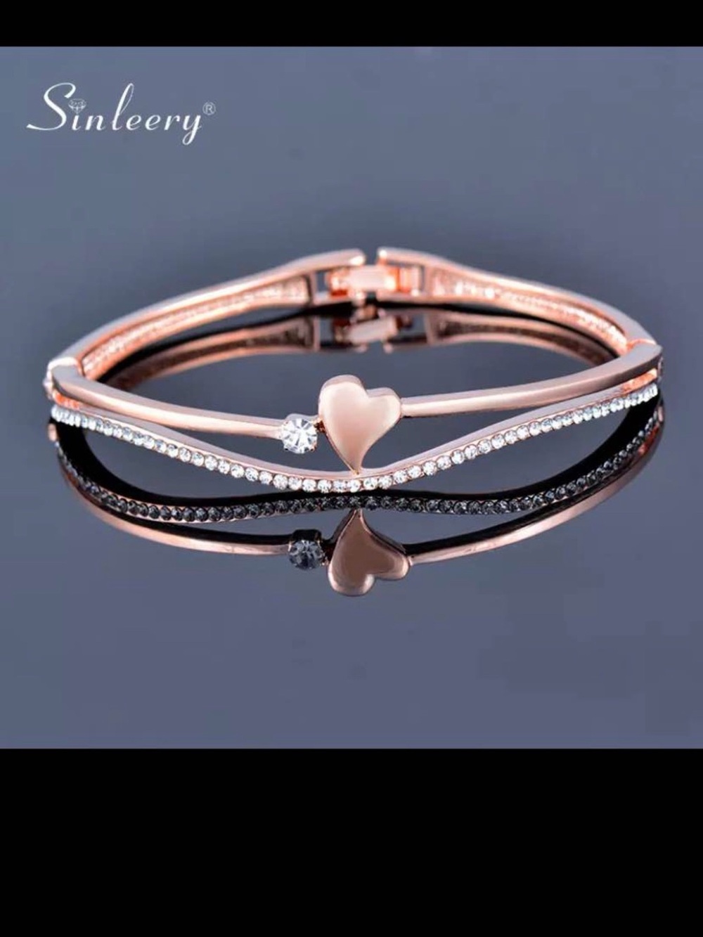 Romantic Rhinestone Heart Bangle For Women Rose Gold Color Bracelet